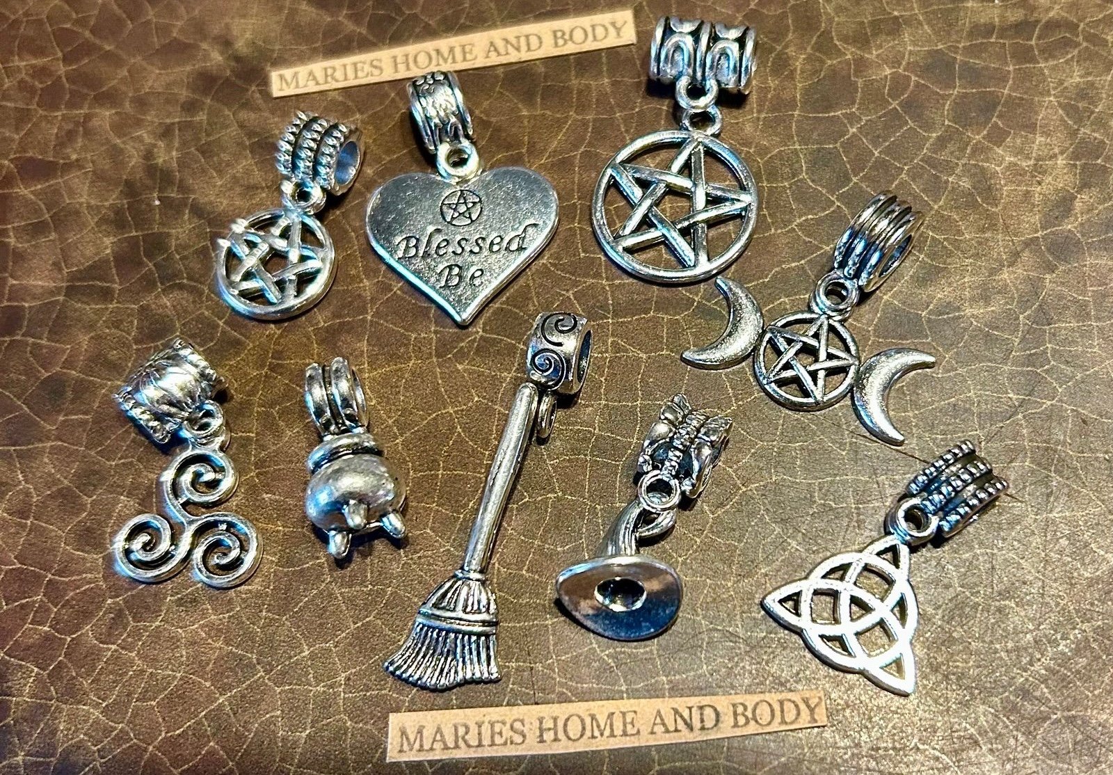 Witchy Charmaine bead slip on jewelry pentagram triple moon triple waves Celtic