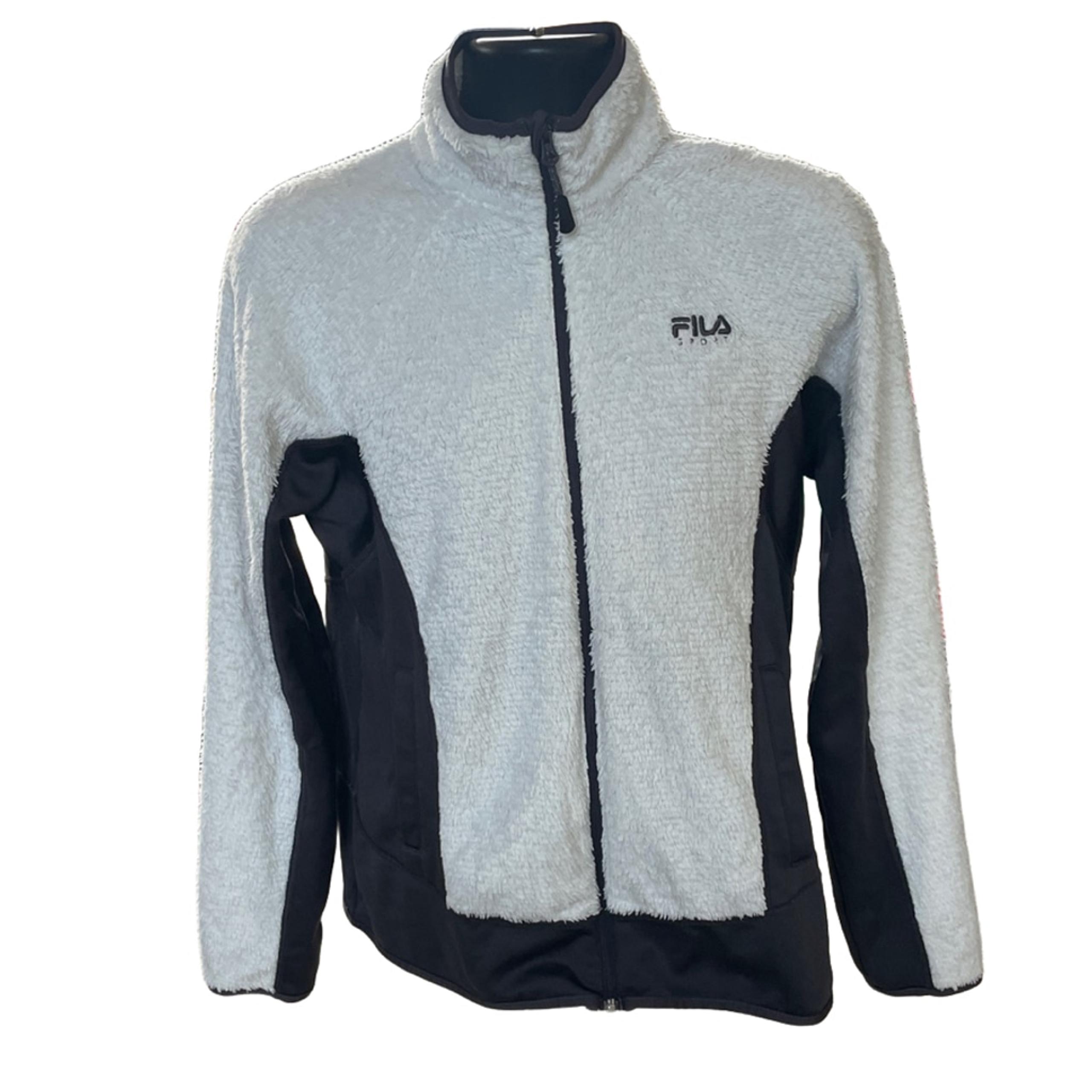 Men's Fila White Black Fleece Jacket Size L