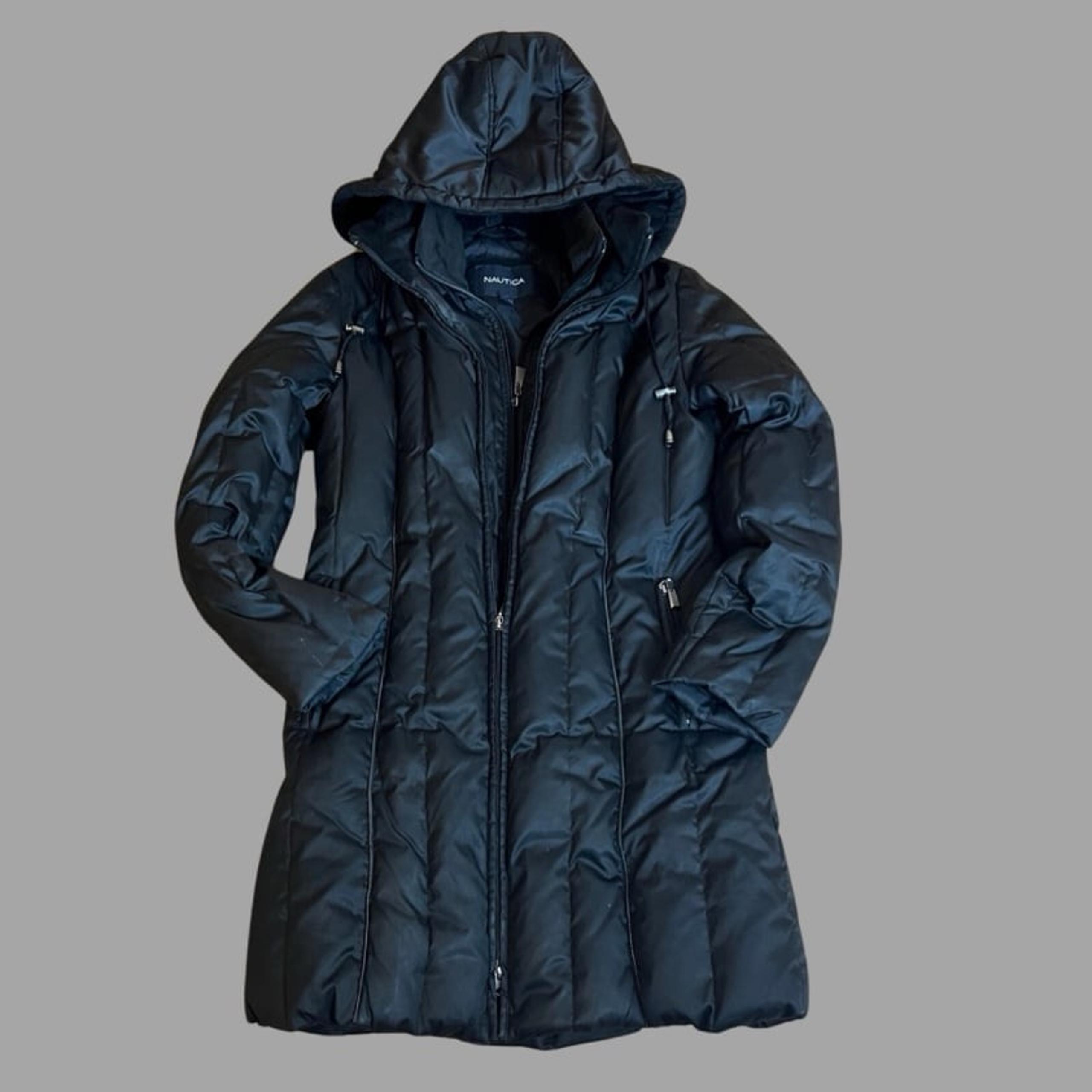 Nautica Black Quilted Parka Puffer Jacket with Hood SZ Medium