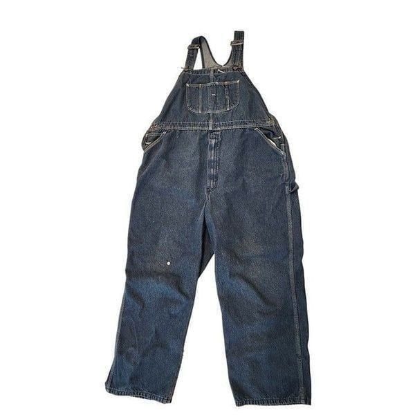 Vintage 80s Roebucks Mens Long Blue Demin Overalls 54 Farmer Ranch Country