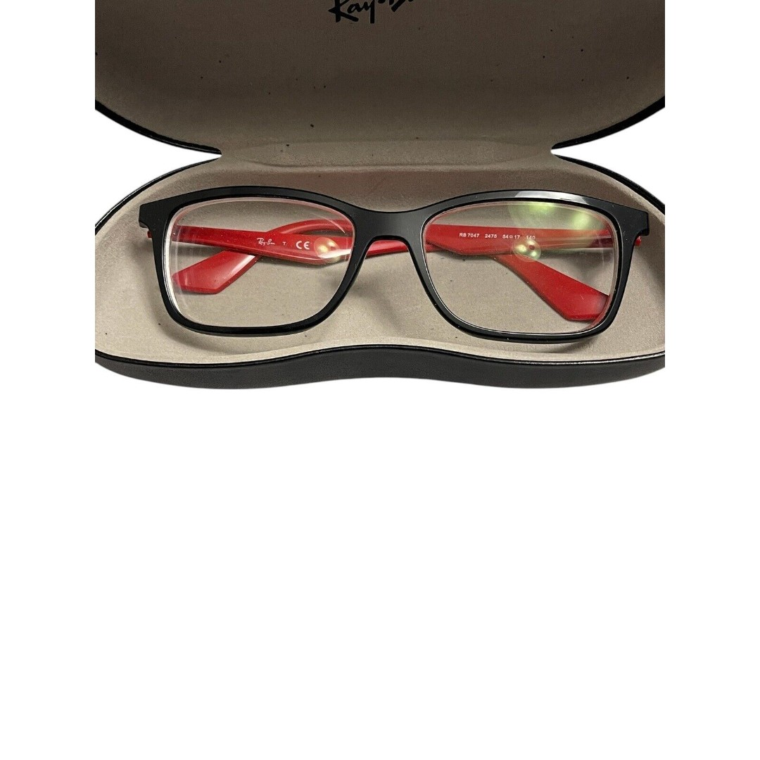 Ray-Ban Eyeglasses Frames RB7047 2475 Shiny Black Red Square Full Rim 56-17-145