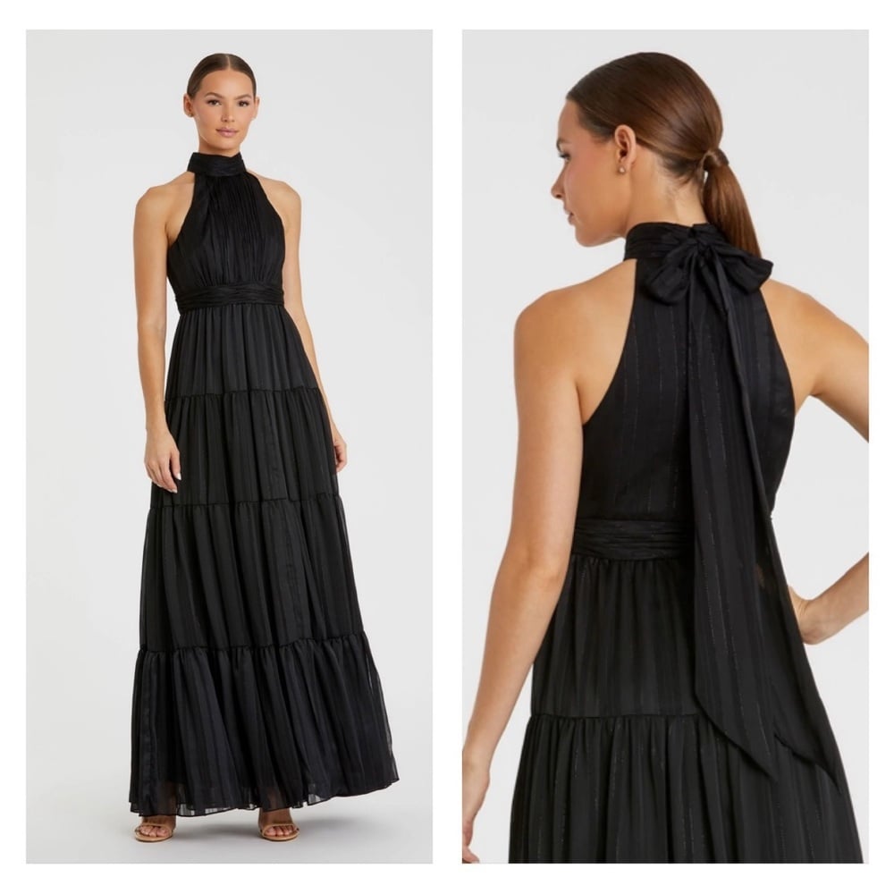 Size MAC DUGGAL 49515 NWT Tie Neck Tiered Halter Gown