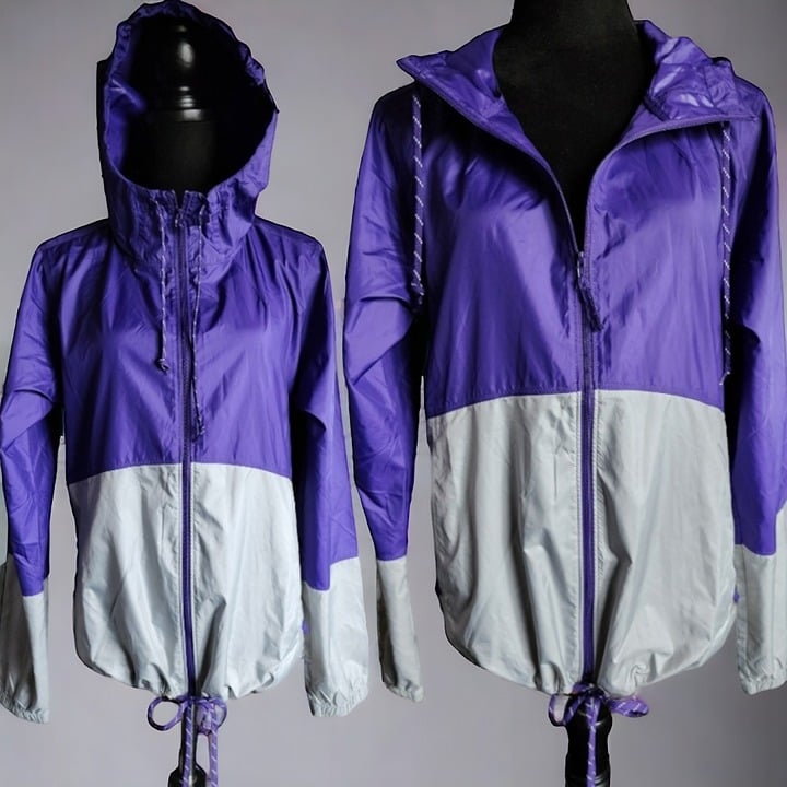COLUMBIA MED Color Block Purple/Grey Hooded Windbreaker