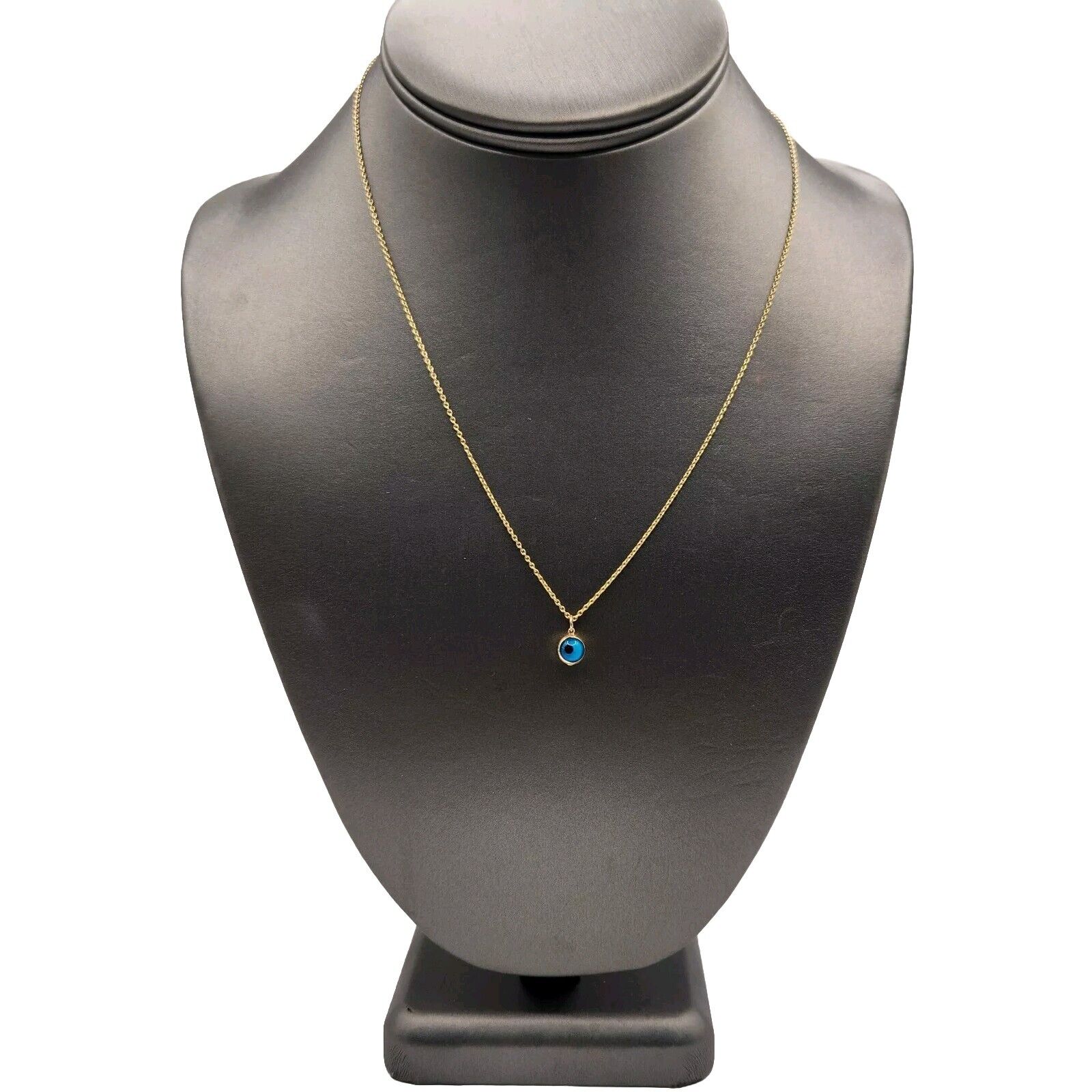 14k Yellow Gold Blue Evil Eye Luck Charm Pendant Necklace 18
