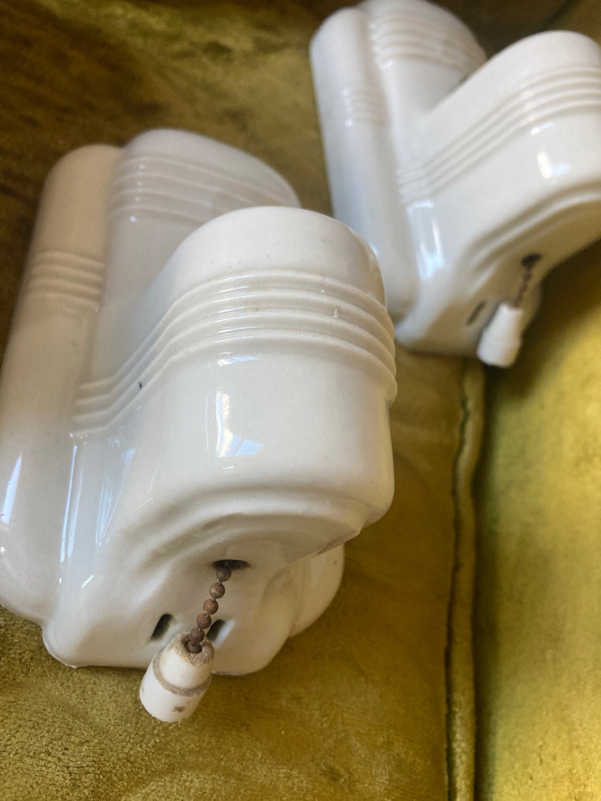 1920’s Art Deco Pull Chain Ceramic Wall sconces- pair