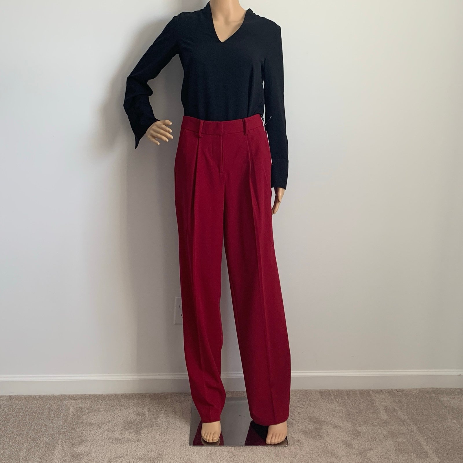 New! 99 Calvin Klein Straight leg pants Pleated Front Cranberry Color Size 12