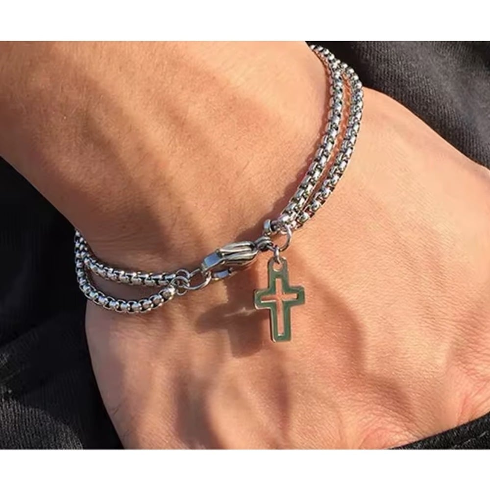 NEW Unisex Cross Bracelet Sterling Silver 316L Chain Charm Religious Jewelry