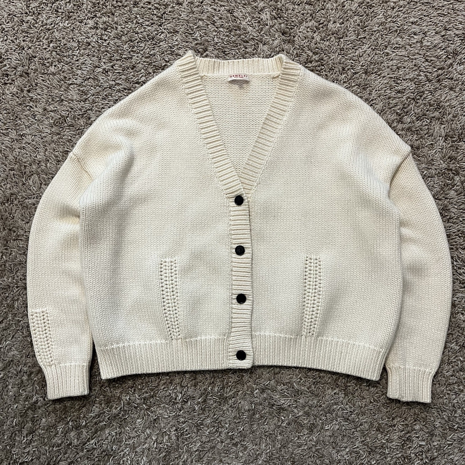 Demylee New York Peyton Wool Knit Ivory Cardigan Sweater Medium