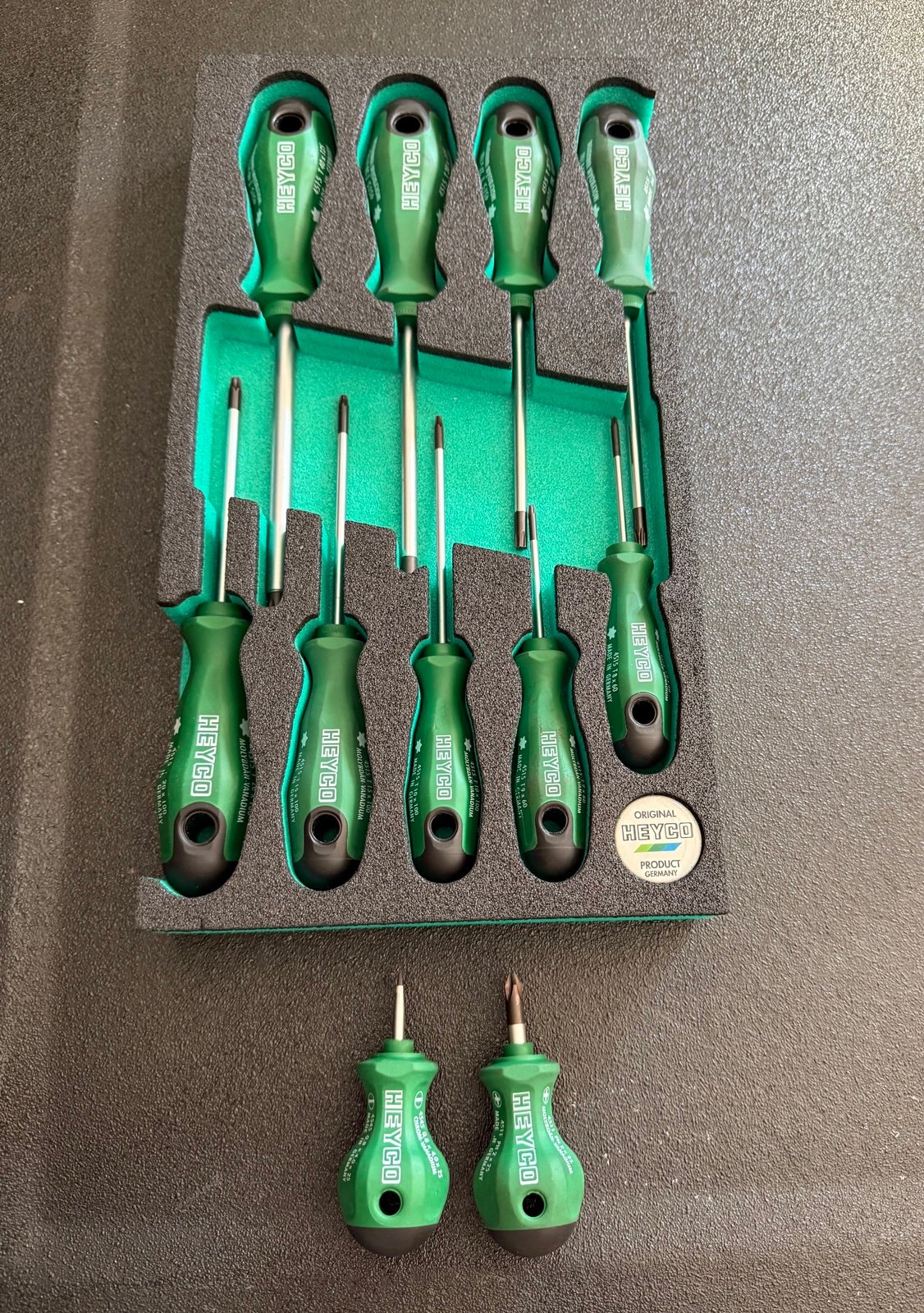 Heyco Torx Screwdriver Set with 2K Handles, 9 pieces + 2 stubby screwdrivers