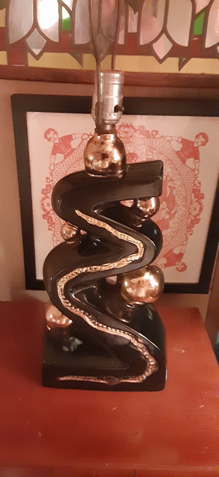 MCM ATOMIC ZIG ZAG LAMP Howard Kron c1950's Gold and Black High Gloss