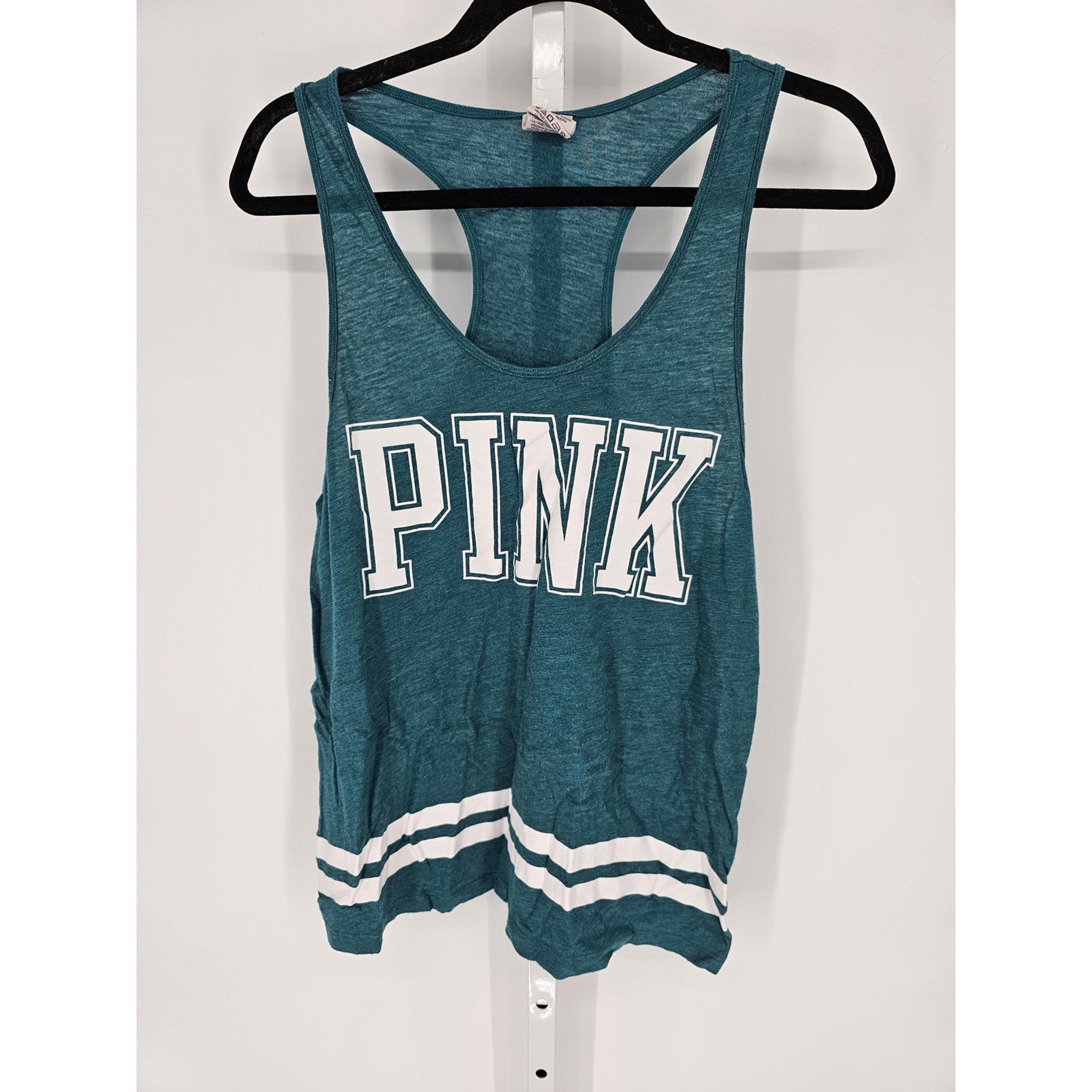 Pink Women's Teal Textured Logo Printed Racerback Tank Top Size M