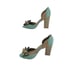 Miucha Leather Heels 8 Mint Tan Retro D'Orsay Peep Toe Bow Block Heel Brazil