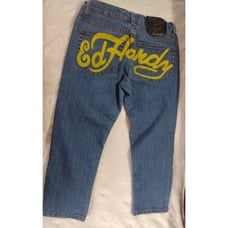 Ed Hardy Y2K Painted Bottom Tiger Front Womens Size 5/6 Denim Capris