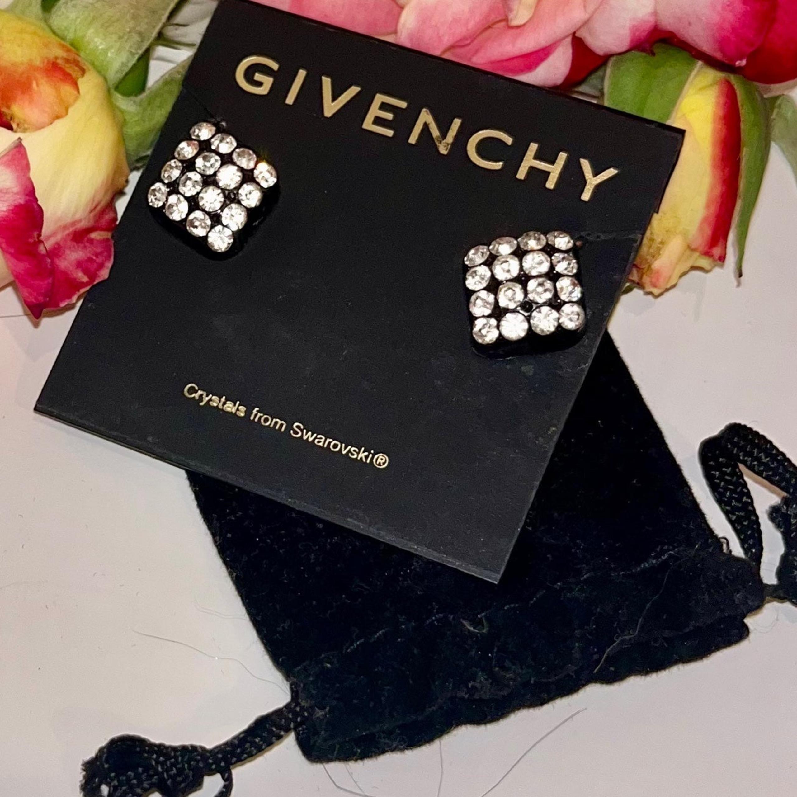 GIVENCHY Earrings Vintage Swarovski Crystal Black Studs Screw Back