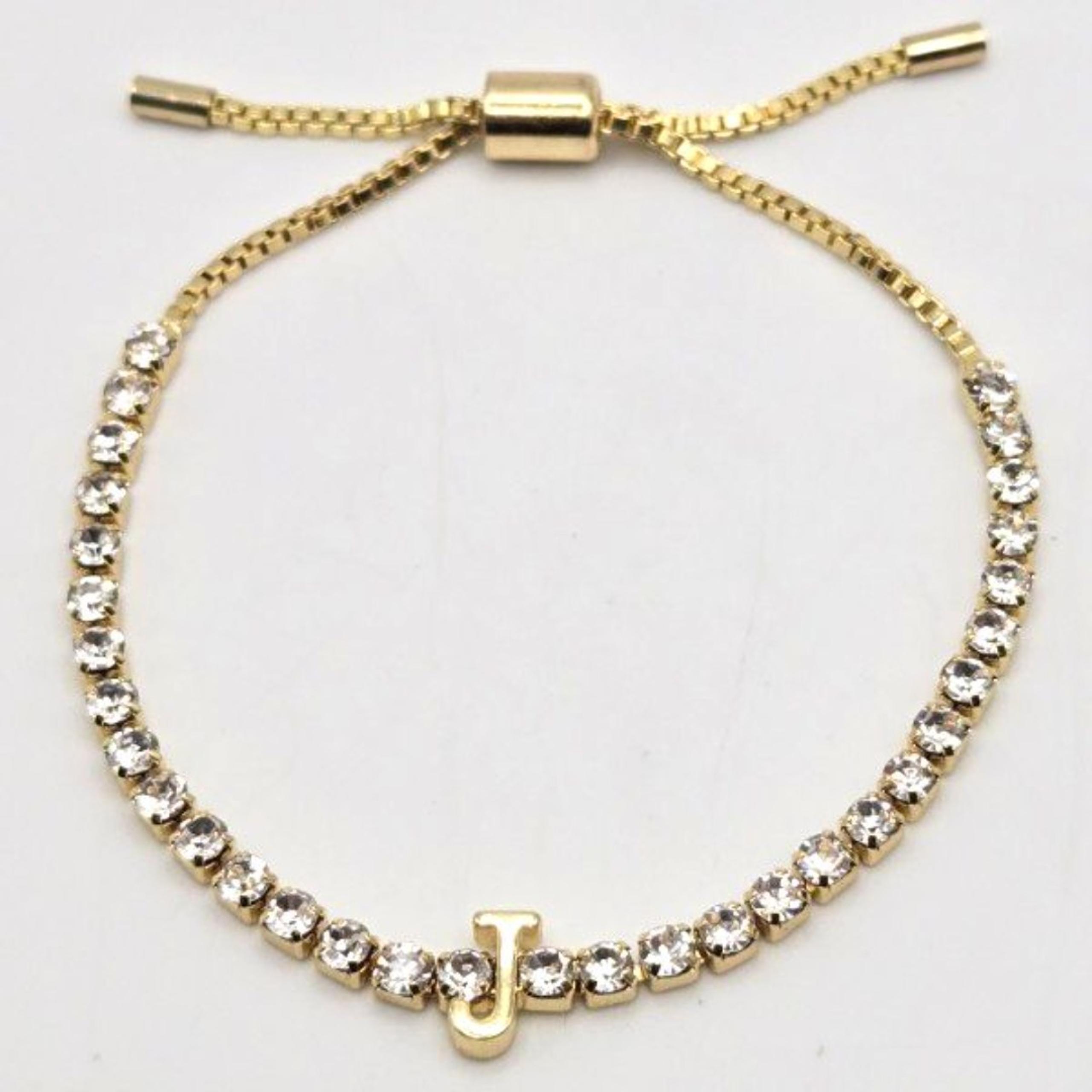 BaubleBar Lyanna 18K Gold Plated Initial "J" Tennis Bracelet Rhinestone Pave