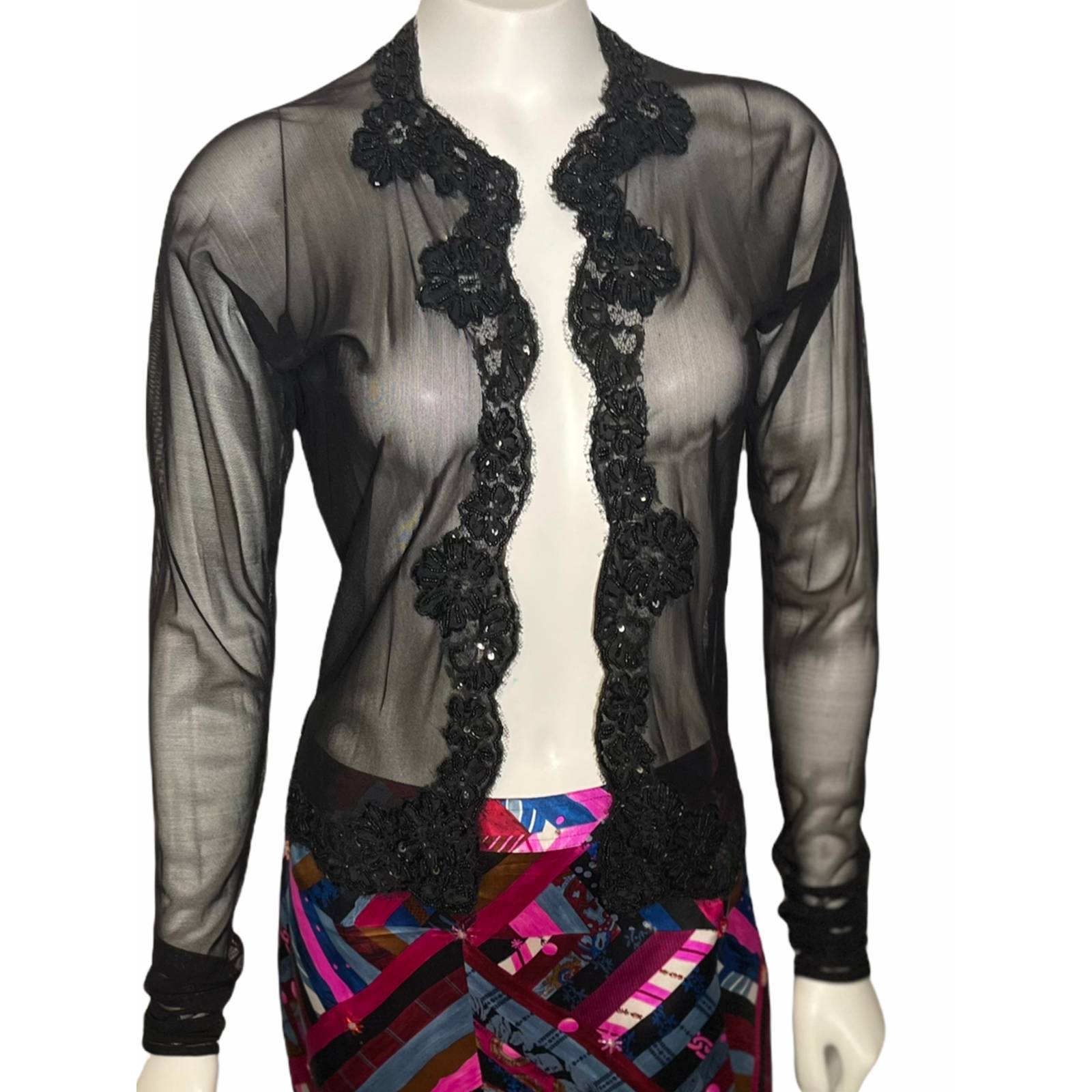 Vicky Teil couture black sheer cardigan 40 US 8