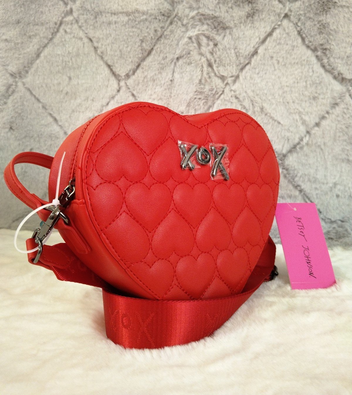 Betsey Johnson Red Heart Shaped Handbag/Shoulder Bag/Crossbody/Purse