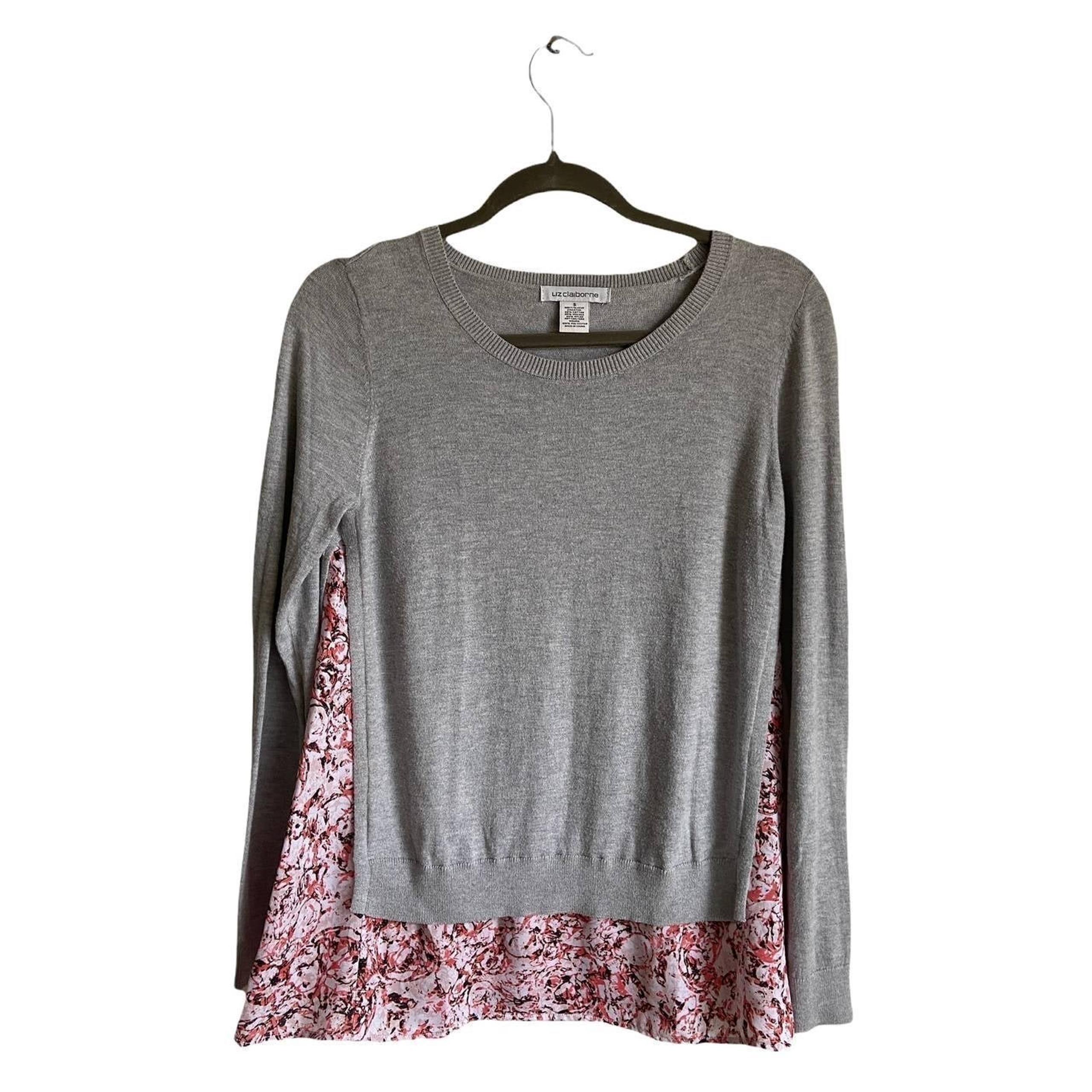 Liz Claiborne Gray Crew Neck Overlay Sweater Small