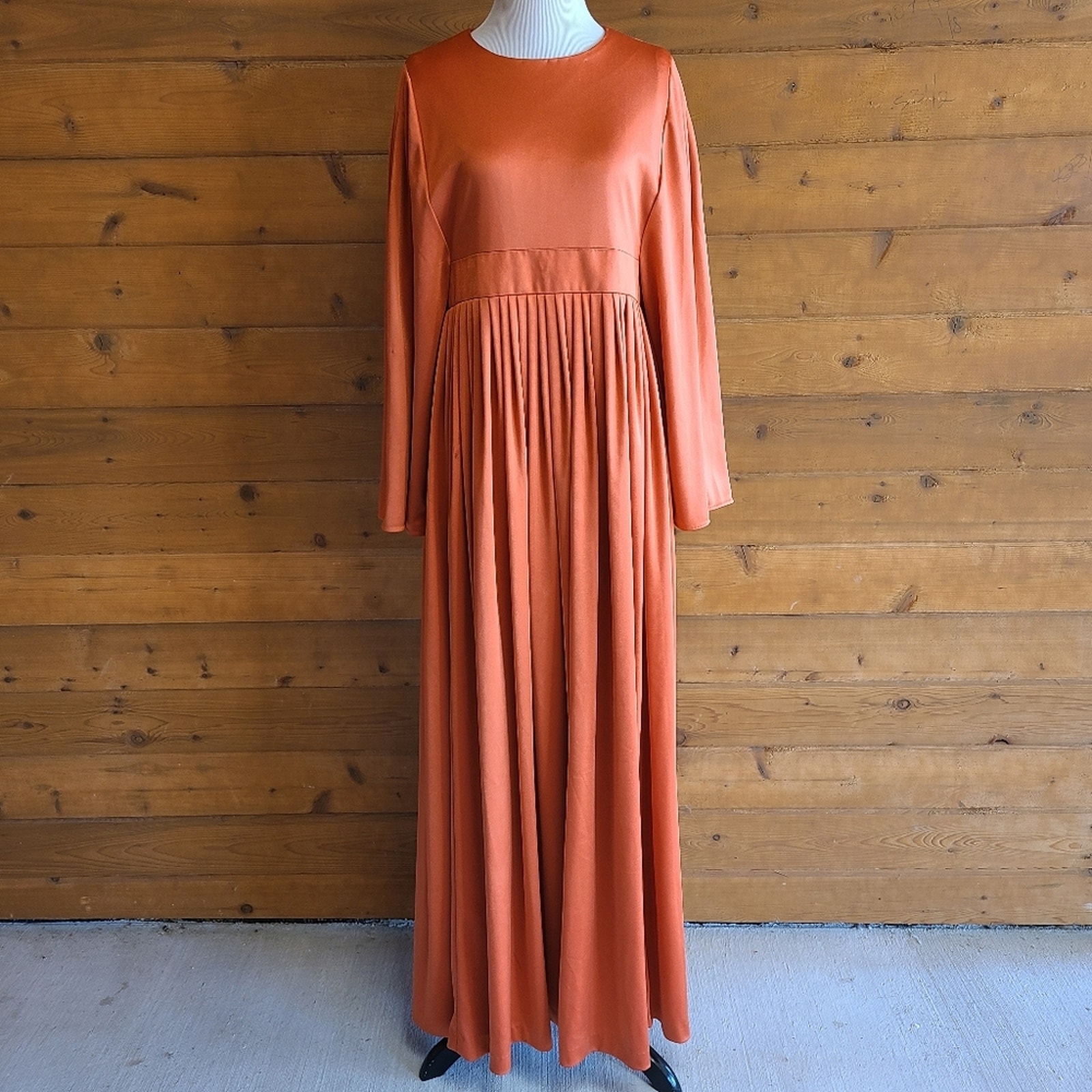 Vintage 60's 70's Rust Handmade Flowy Fall Holiday MCM Prairie Long Maxi Dress