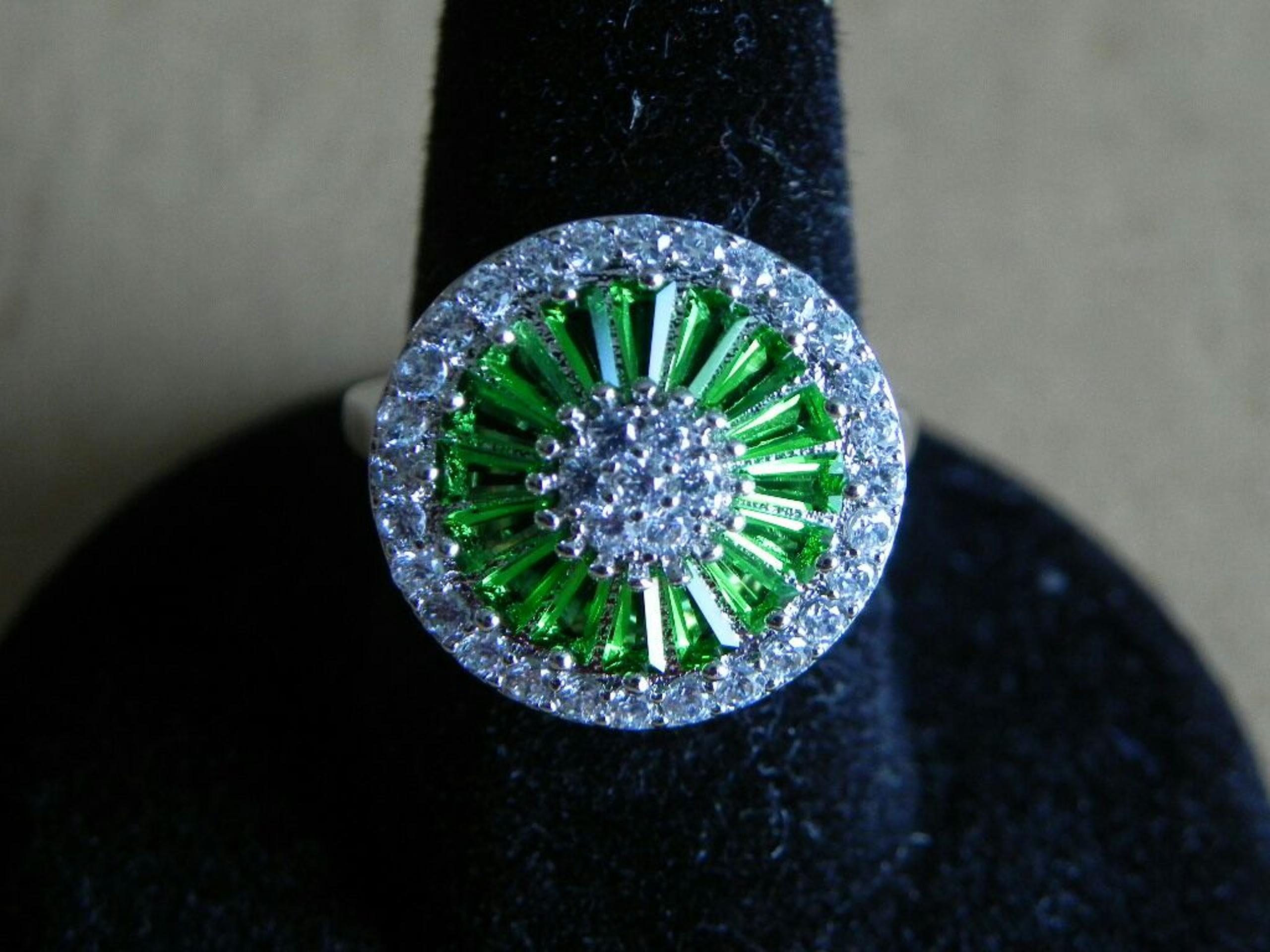 Resizable Green and Clear CZ Ring