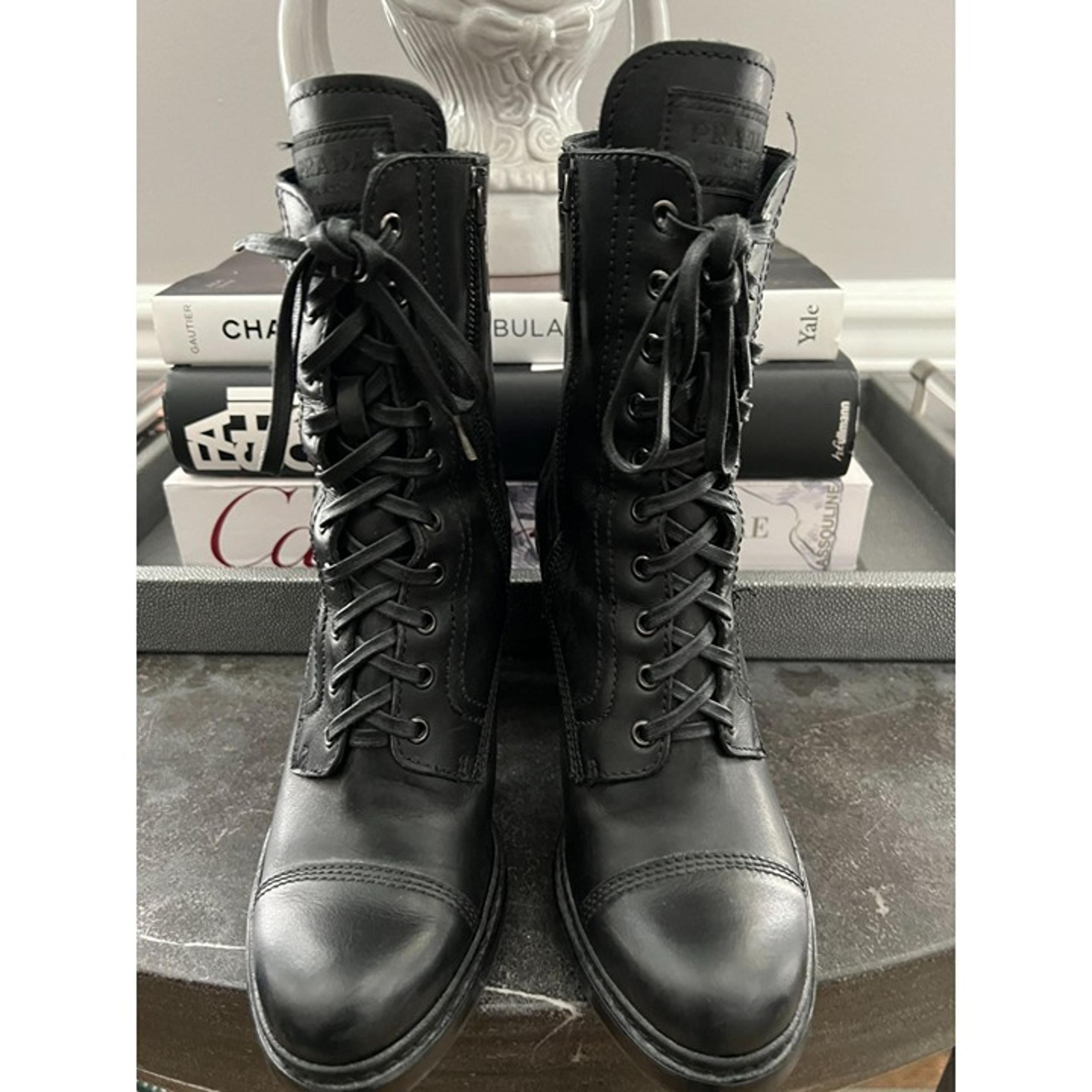 Prada Black Block-Heel Combat Booties Size 36 6