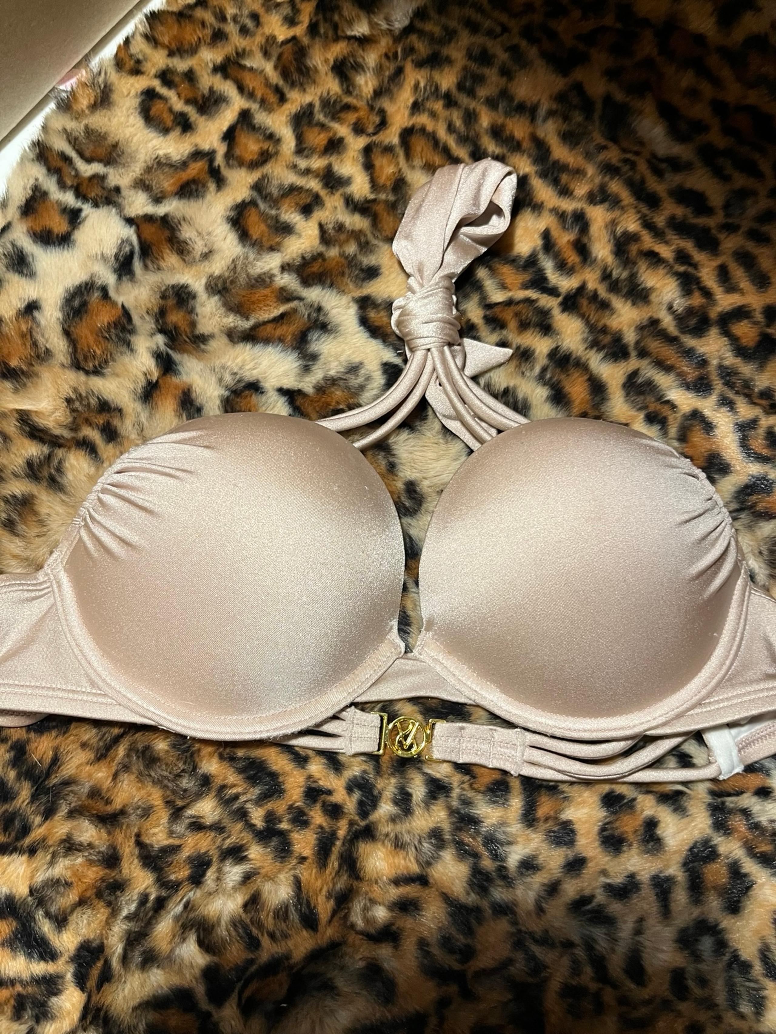 34A Victoria secret bombshell bikini swim bathing suit push up padded top taupe