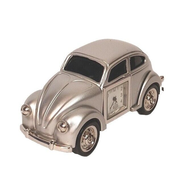 Romanowski VW Volkswagon Beetle Clock Analog Silver Instructions Good Condition