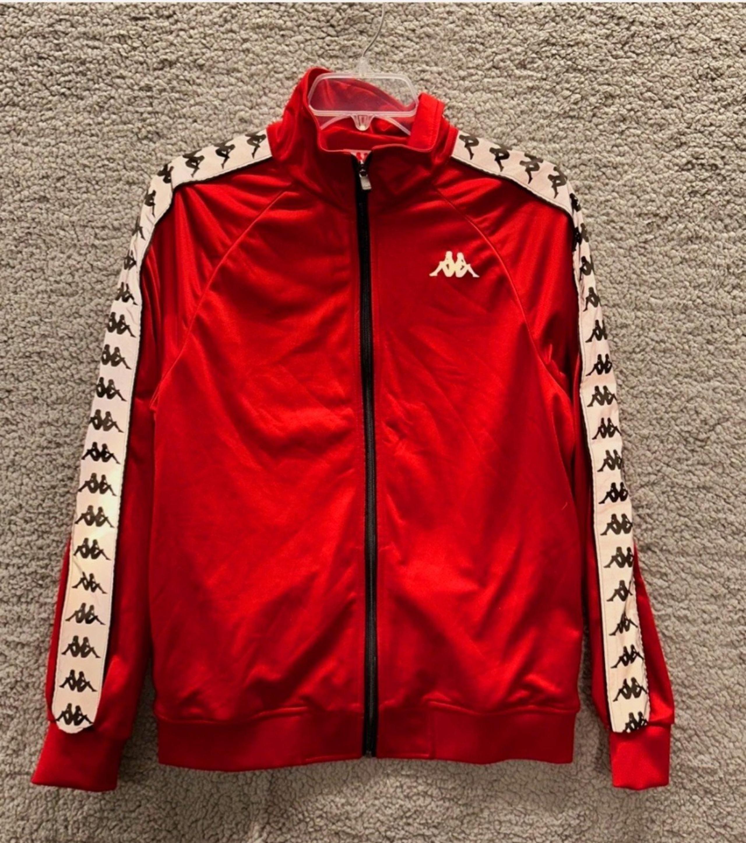 KAPPA PULLOVER MENS Red VTG Zipper Down SWEATSHIRT Parka, meduim