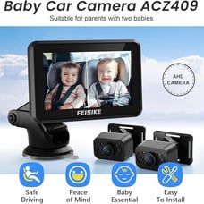 Baby Car Camera, 1080P Dual-Channel 5 inch Display Baby Car Mirror Night Vision