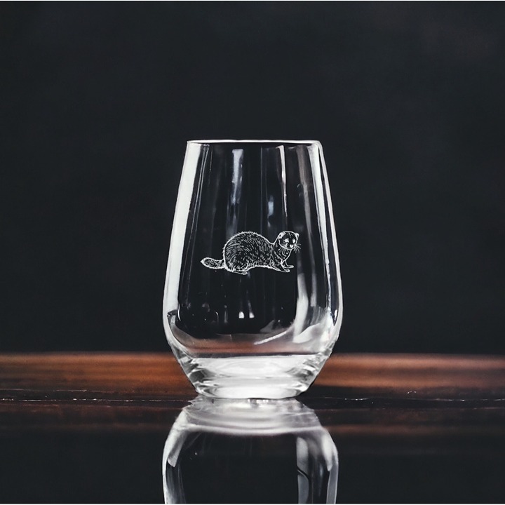 Ferret Stemless Wine Glasses x4 Premium 15 Oz Personalize Animal Pet Gift NEW