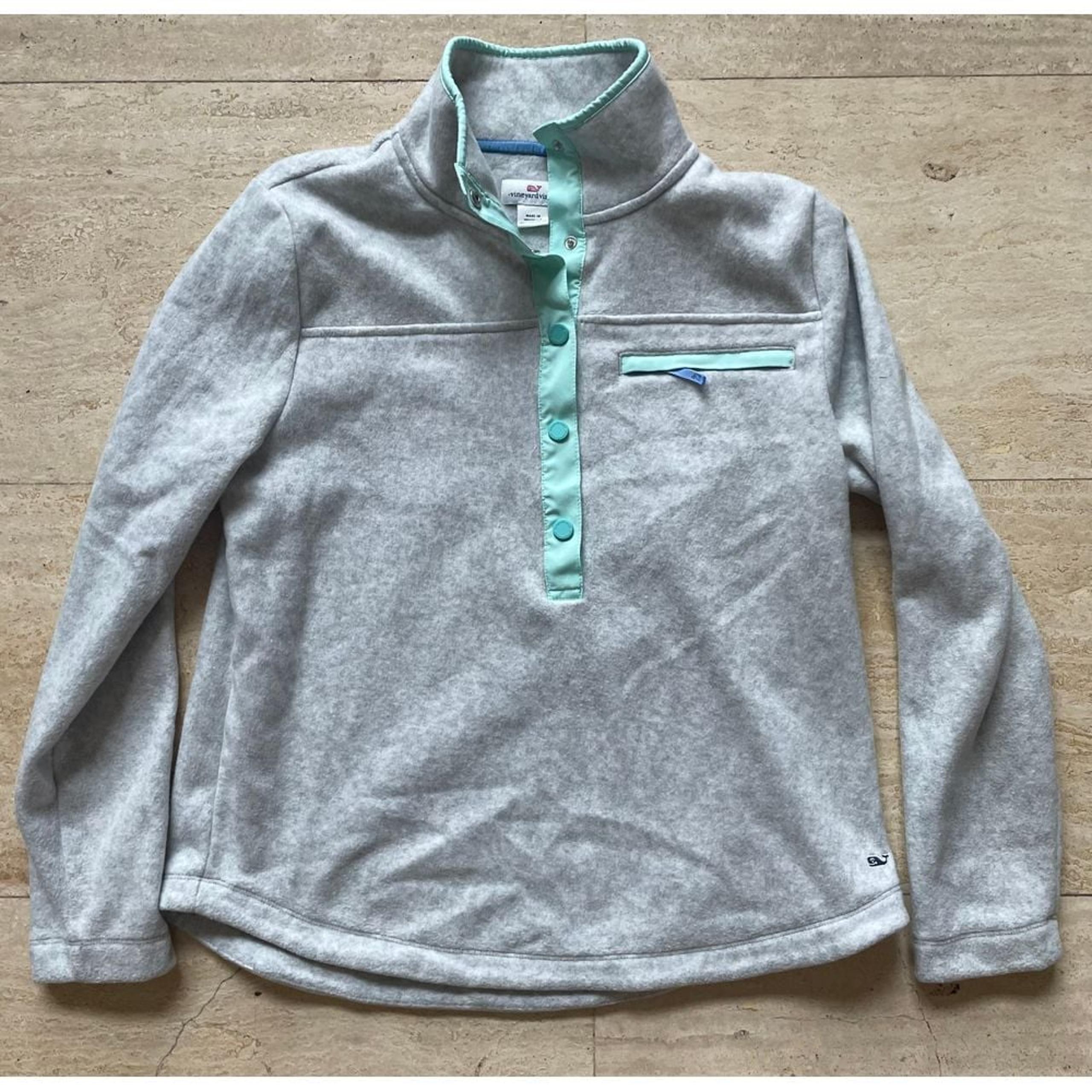 Vineyard Vines Gray Fleece Pullover with Mint Accent Snap Buttons Medium women