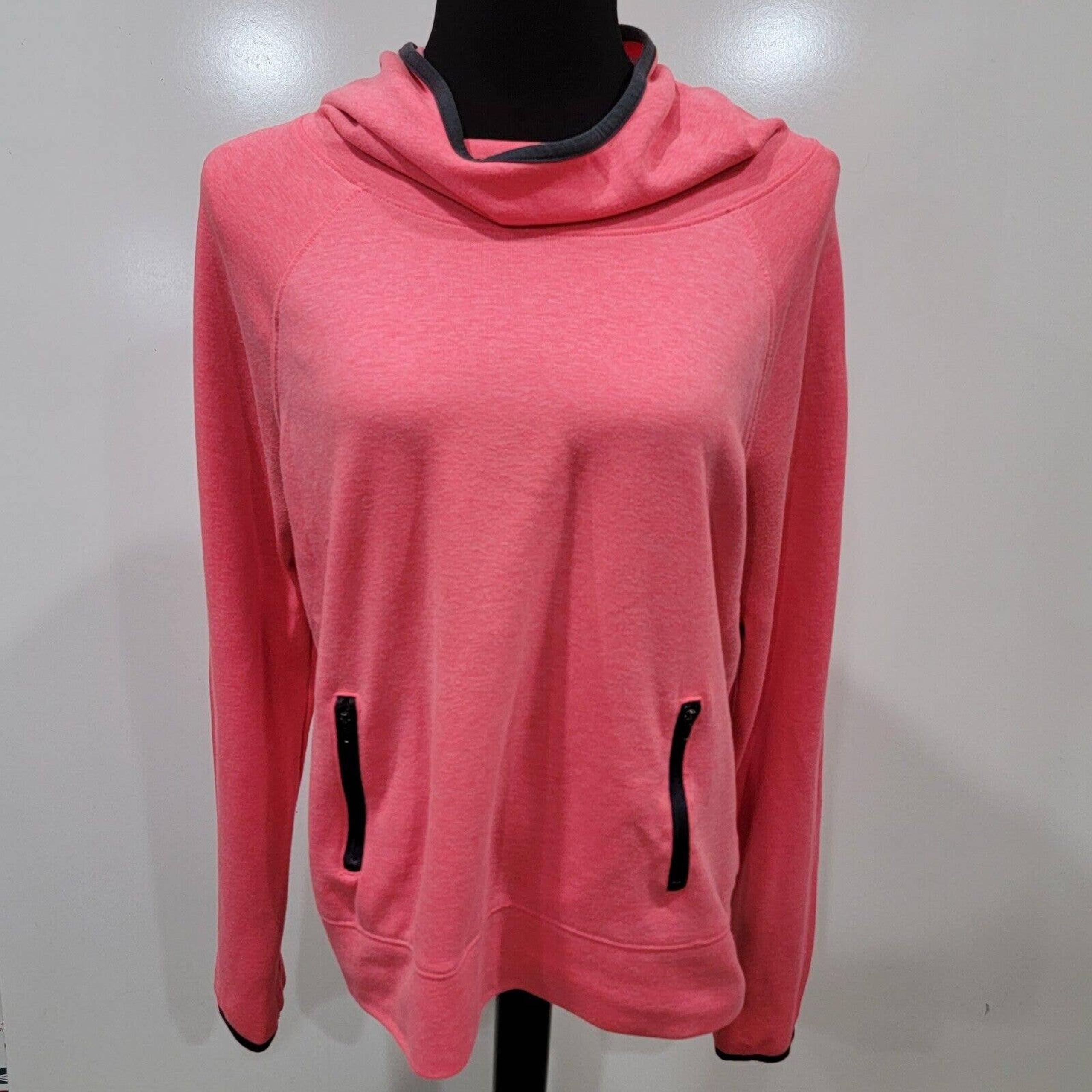 SO Pink Thin Soft Cowl Neck Womens Hoodie Black Trim Zip Pockets Size XLarge