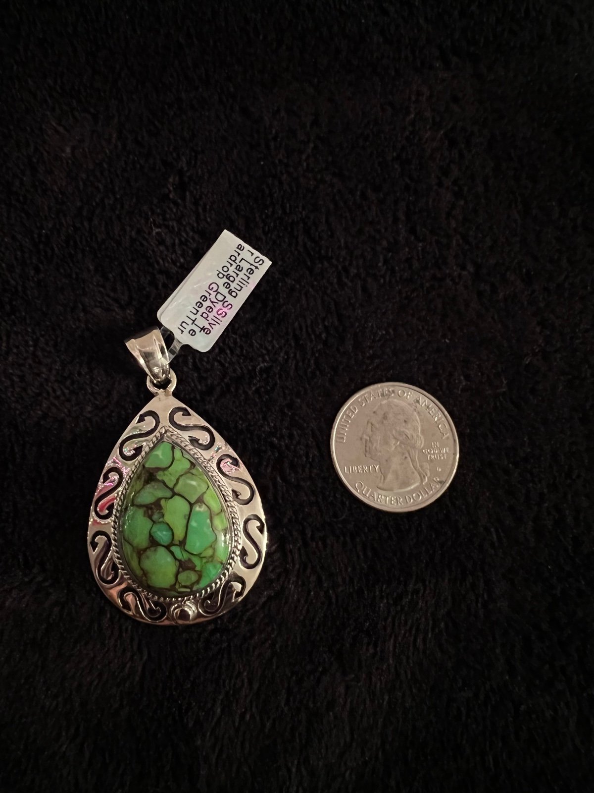 NEW Sterling Silver large dyed green pear pendant