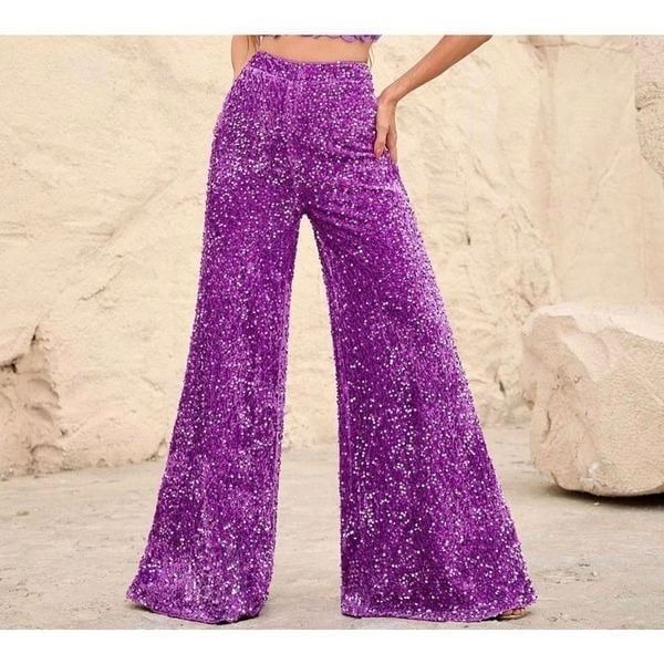 Faeriesty Purple Sequin Wide Leg Party Festival Rave Wide Leg Pants