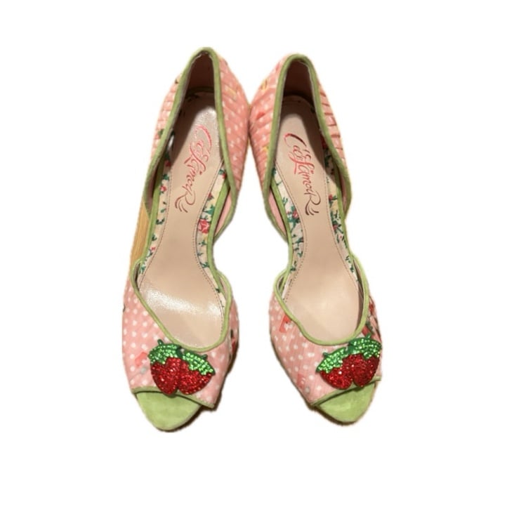cece lamour strawberry pink polka dot heels