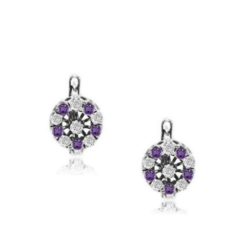 14K WG 925 SILVER FEB BIRTH EARRINGS