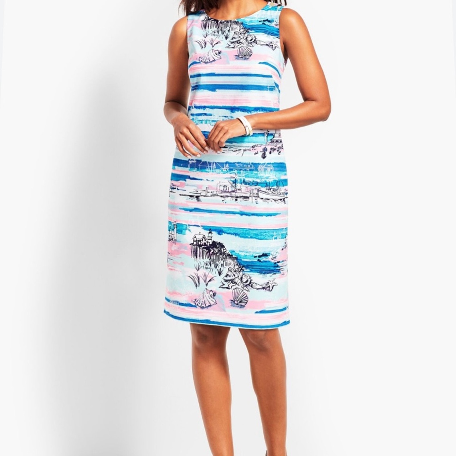 Talbots Seaside Harbor Sheath Dress 10 Beach Sporty Preppy Artsy Blue Pink