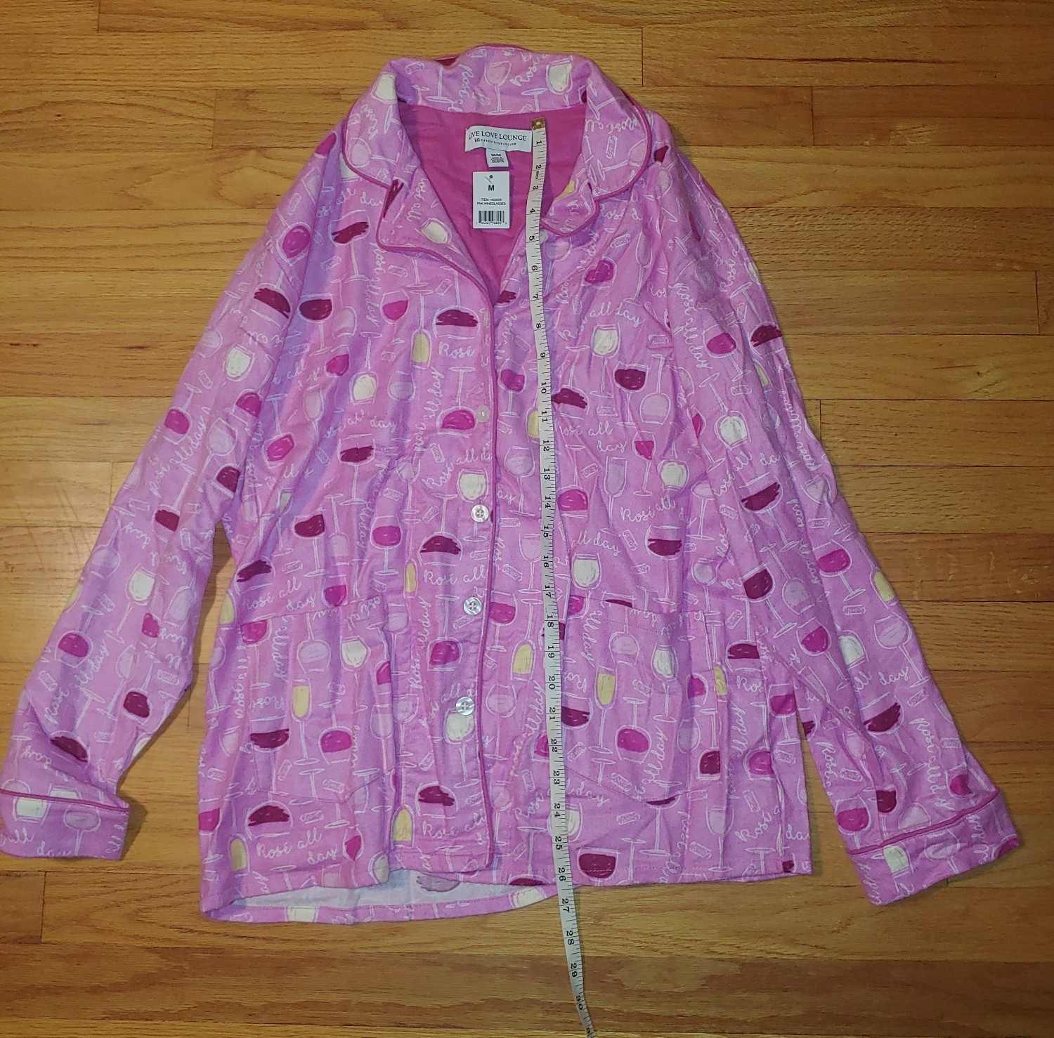 live love lounge wine glass pajamas Long Sleeved Top Rose karen neuburger MEDIUM