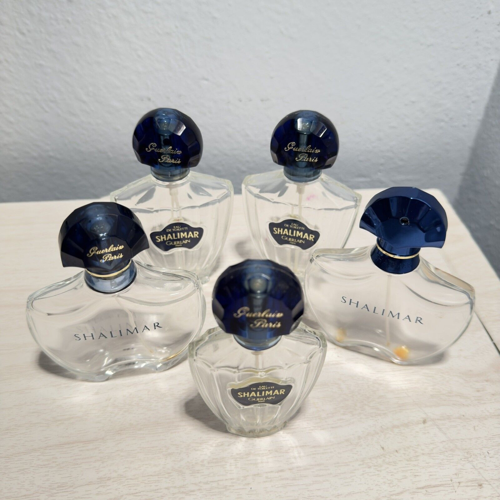 Vintage 1.7oz & 1oz Guerlain Paris Shalimar Empty Perfume Bottles Lot Of 5