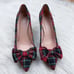J. Crew Colette Bow Pumps Stewart Tartan Plaid Red Green Pointed Toe Size 6.5
