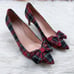 J. Crew Colette Bow Pumps Stewart Tartan Plaid Red Green Pointed Toe Size 6.5
