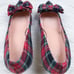 J. Crew Colette Bow Pumps Stewart Tartan Plaid Red Green Pointed Toe Size 6.5