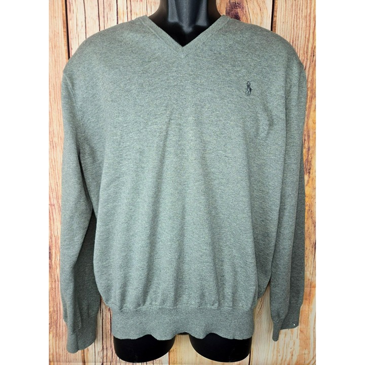 Polo Ralph Lauren Mens Gray Pima Cotton V-Neck Sweater XL