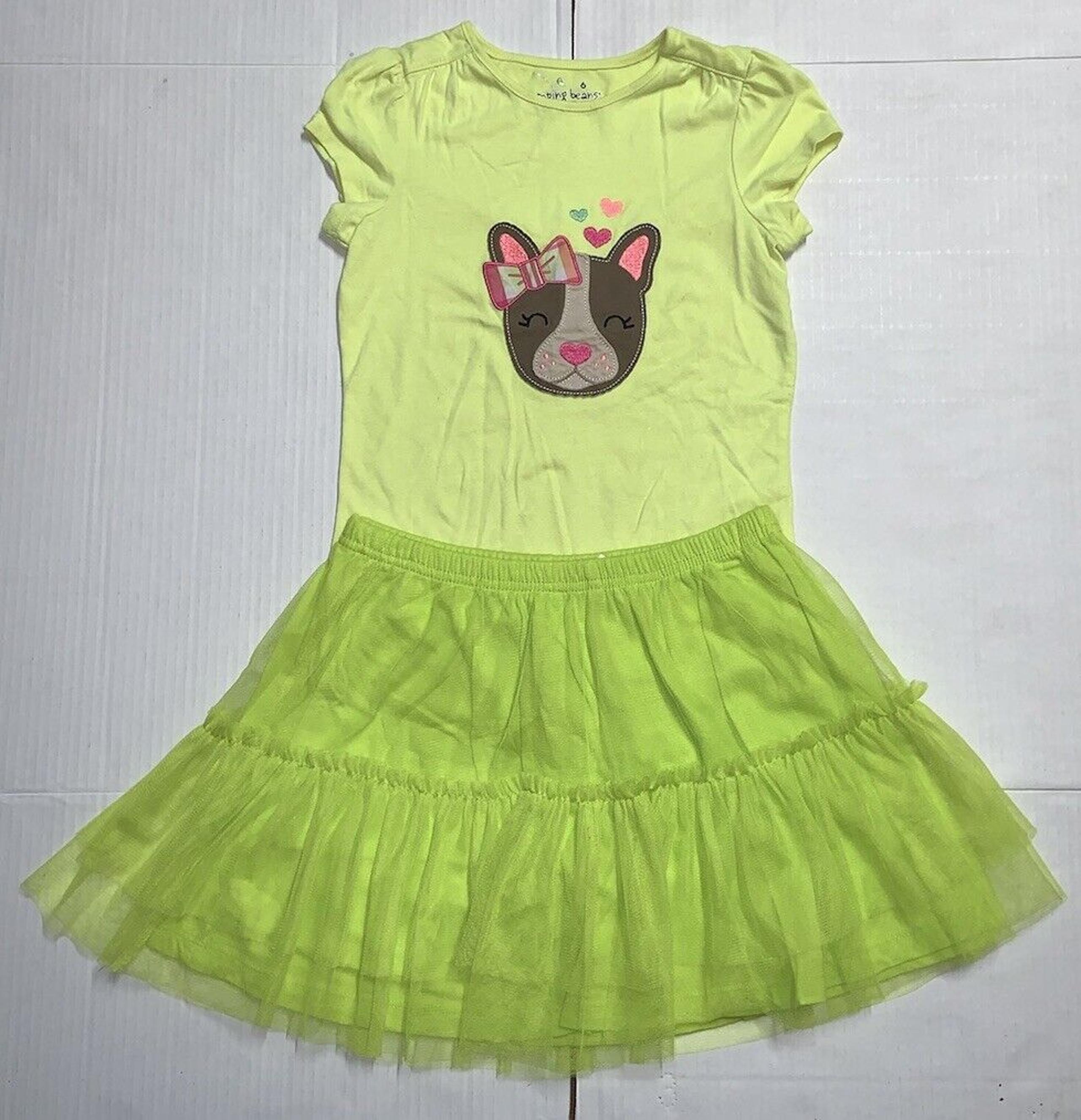 Girl's Jumping Beans Lime Green Tutu Size 7 W/Jumping Beans Dog S/S Shirt Size 6