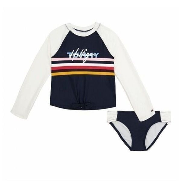 NWT Tommy Hilfiger Girls Two Piece Swim Suit Long Sleeve Set Size M 8/10