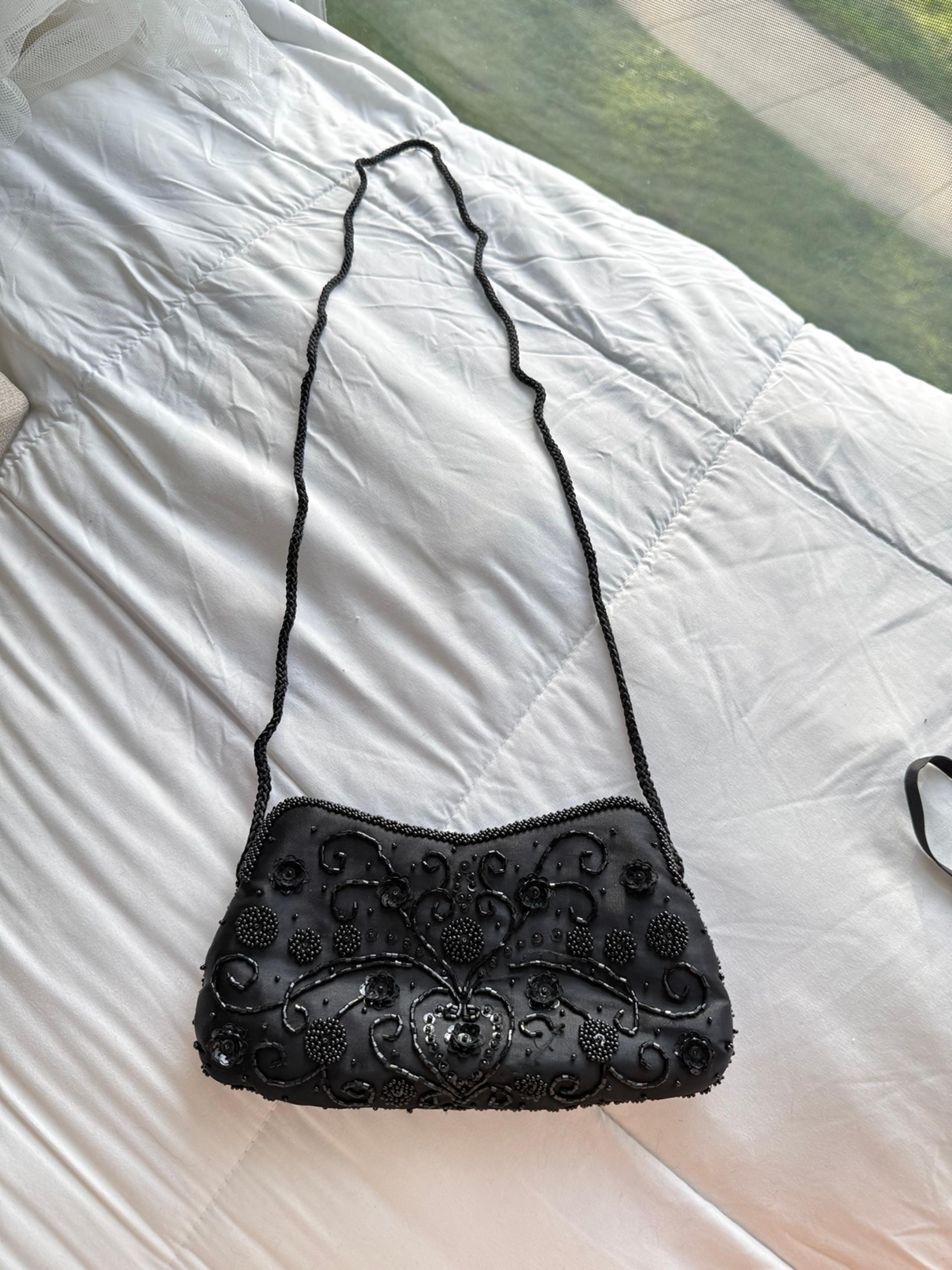 Valerie Stevens Black Crossbody Bag with Beaded Design