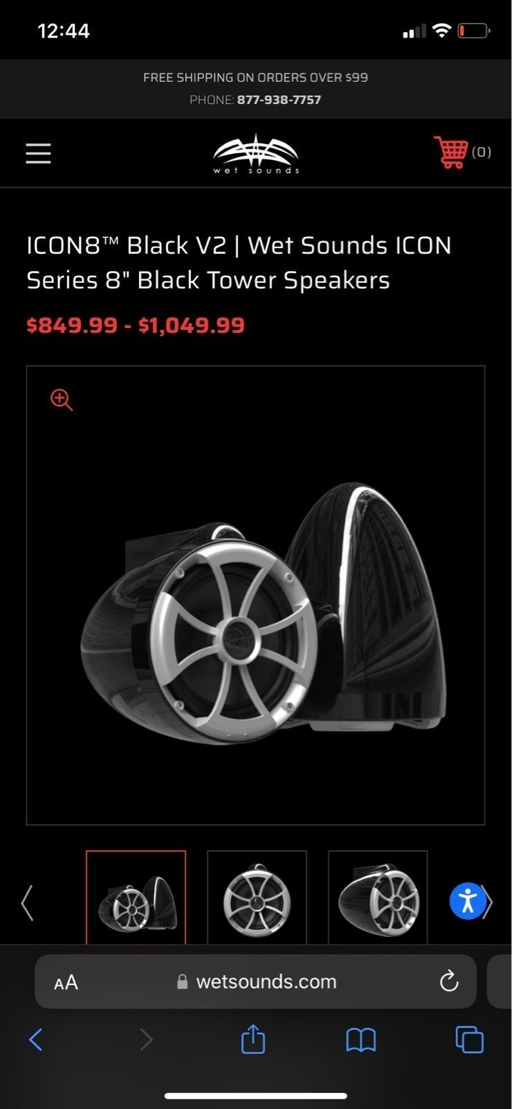 ICON&™ Black V2 Wet Sounds ICON Series 8 Black Tower Speakers