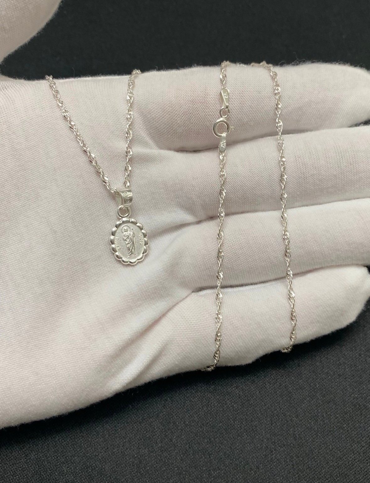 Sterling Silver St. Jude Pendant With 20” Silver Singapore Chain