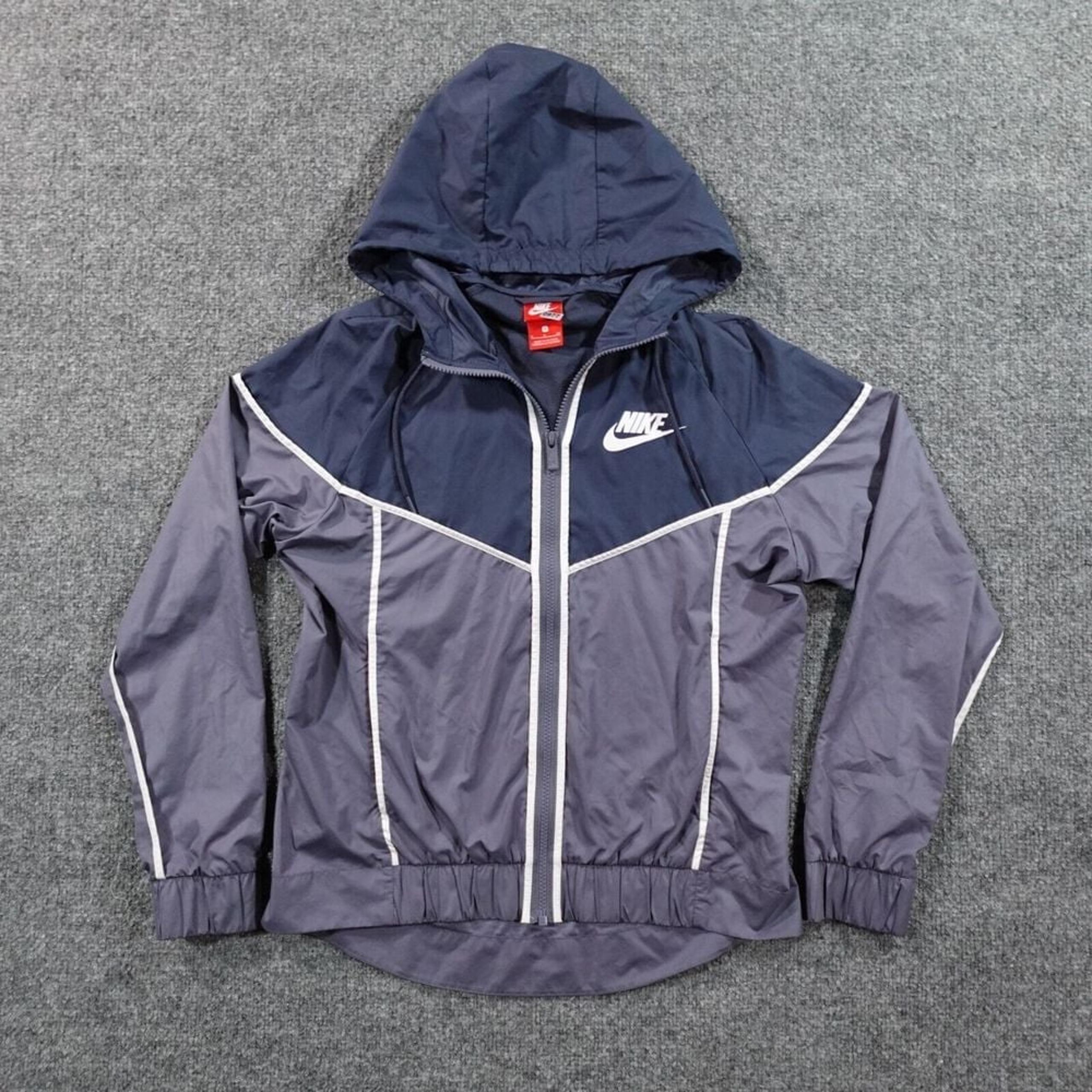 Nike Jacket Women S Blue Gray Windrunner Full Zip Hooded Windbreaker 10977