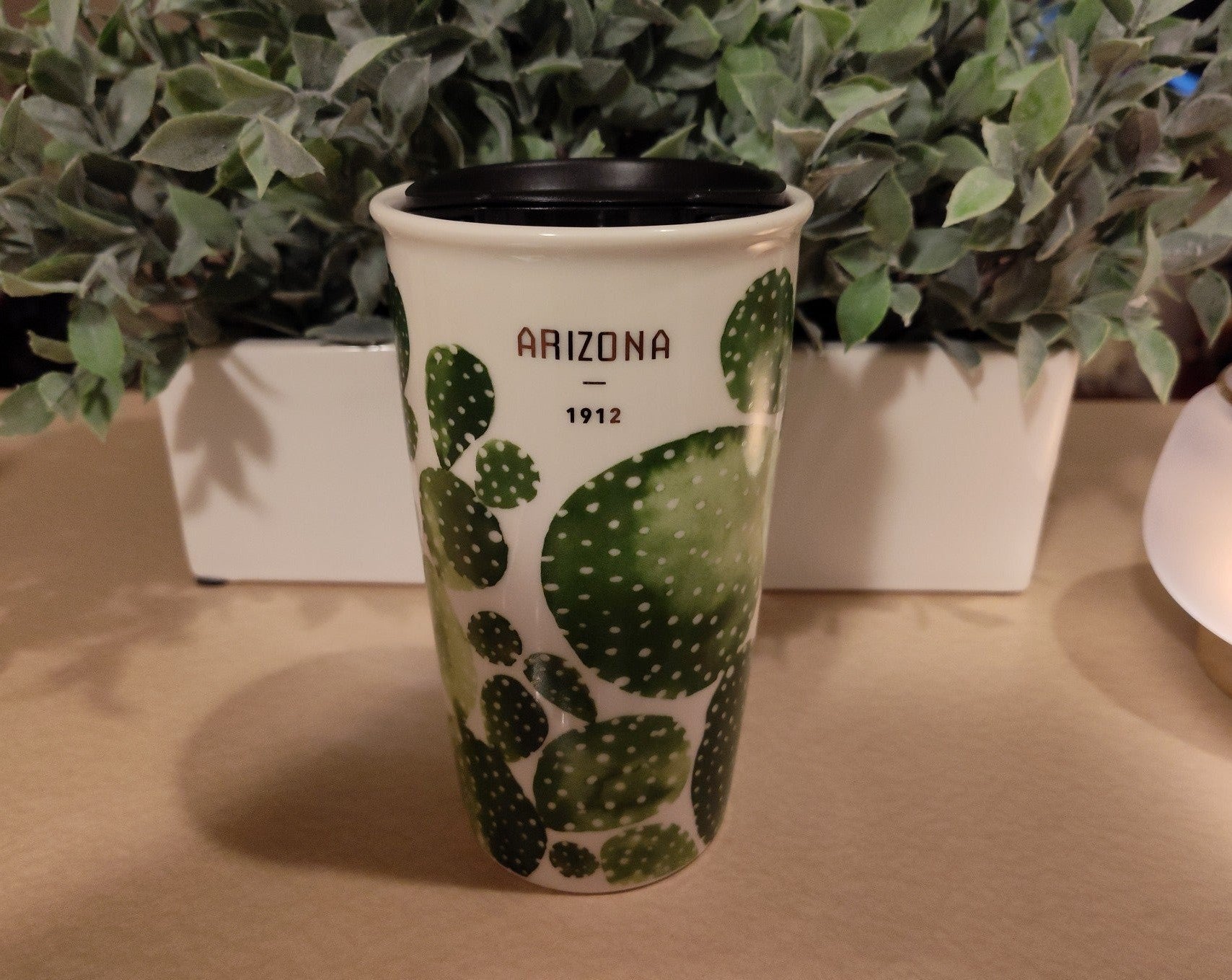 Starbucks 2017 Arizona Cactus Ceramic Travel Tumbler 12 Fl Oz